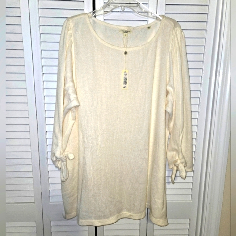 Max Studio London Women's 2X Cream Knotted Sweater NEW